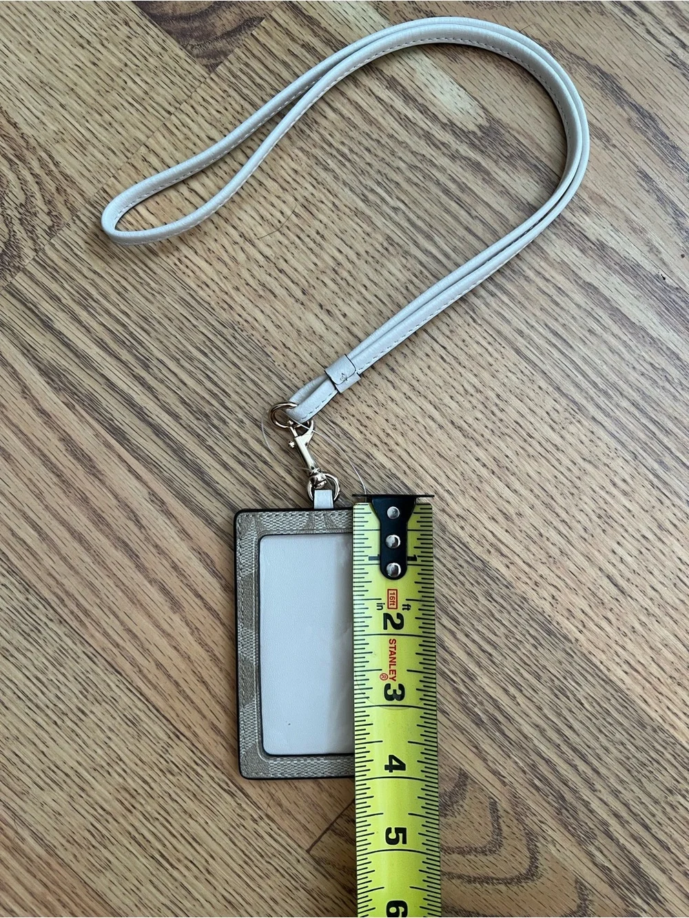 Coach Beige Signature Card Case Lanyard with White Trim